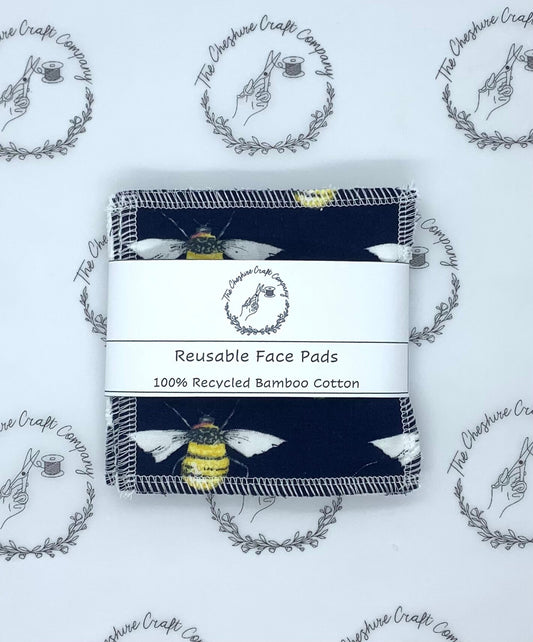 Reusable Organic Cotton Pads Navy Bees