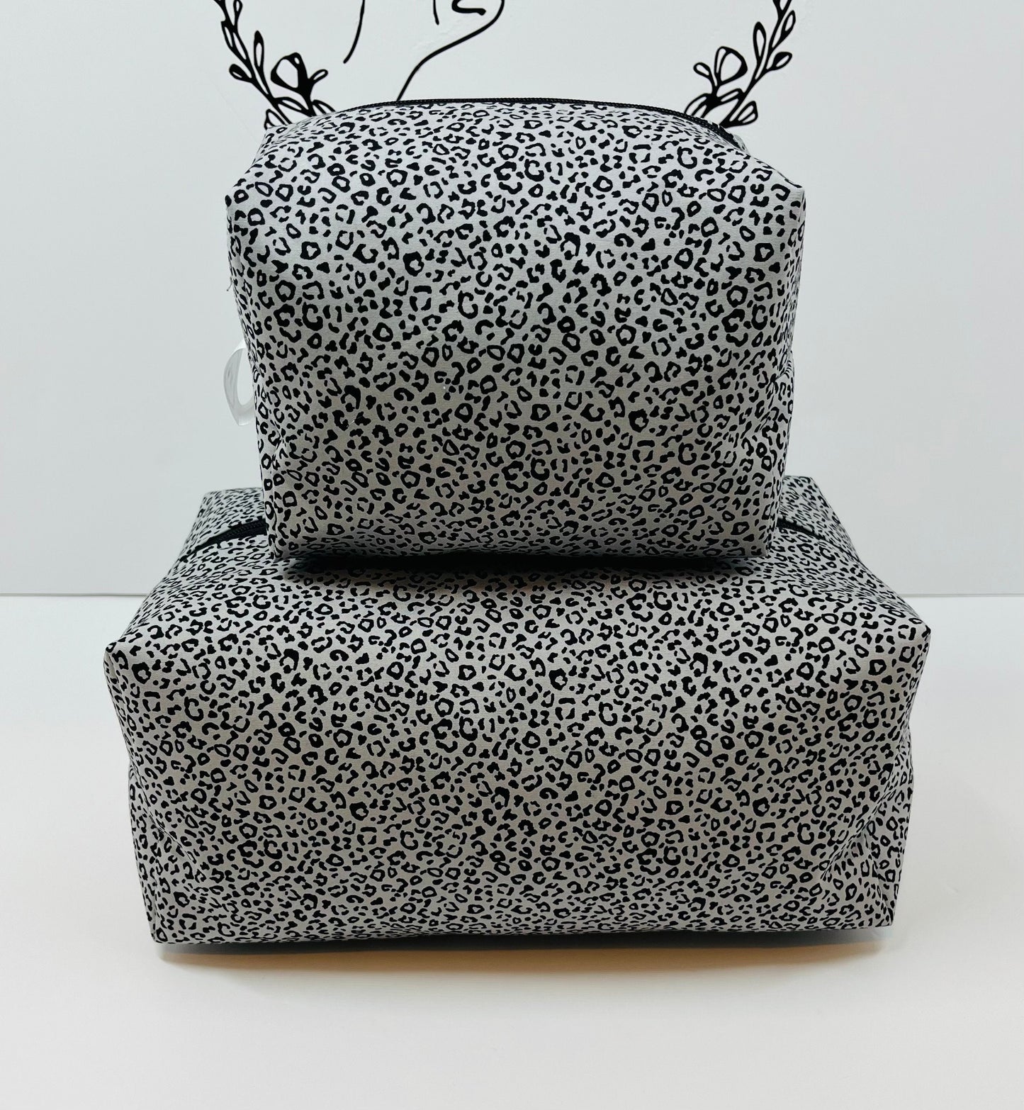 Grey Leopard Print Make Up and Wash Bag Set