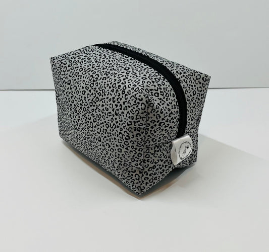 Grey Leopard Print Make Up Bag