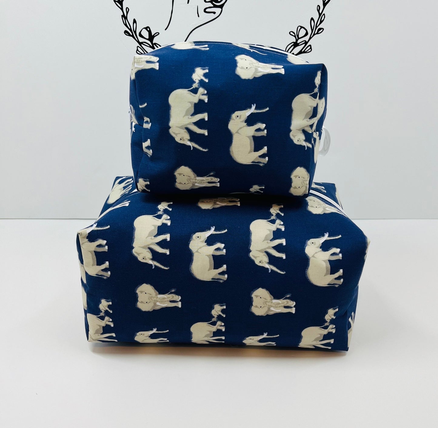 Navy Elephant Make Up and Wash Bag Set