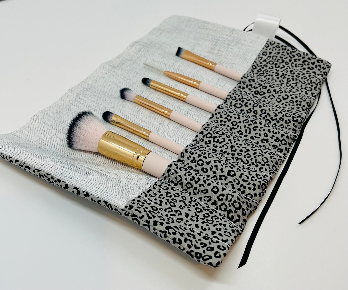 Grey Leopard Print Brush Roll