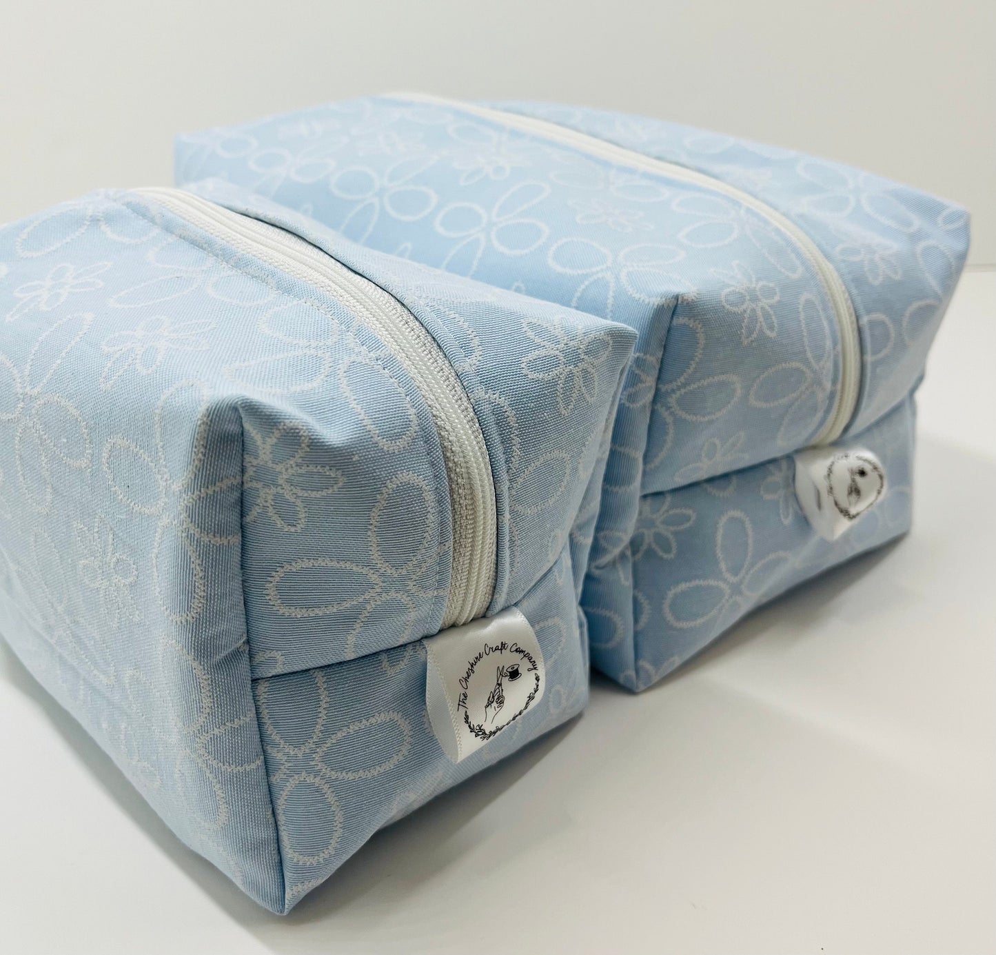 Blue Embroidered Make Up and Wash Bag Set