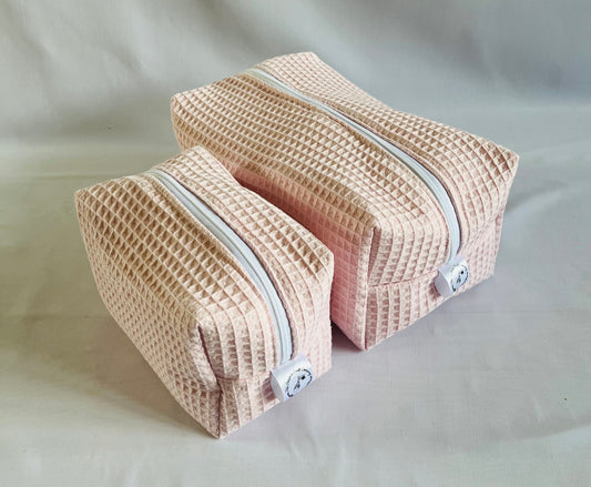 Pink Waffle Make Up and Wash Bag Set