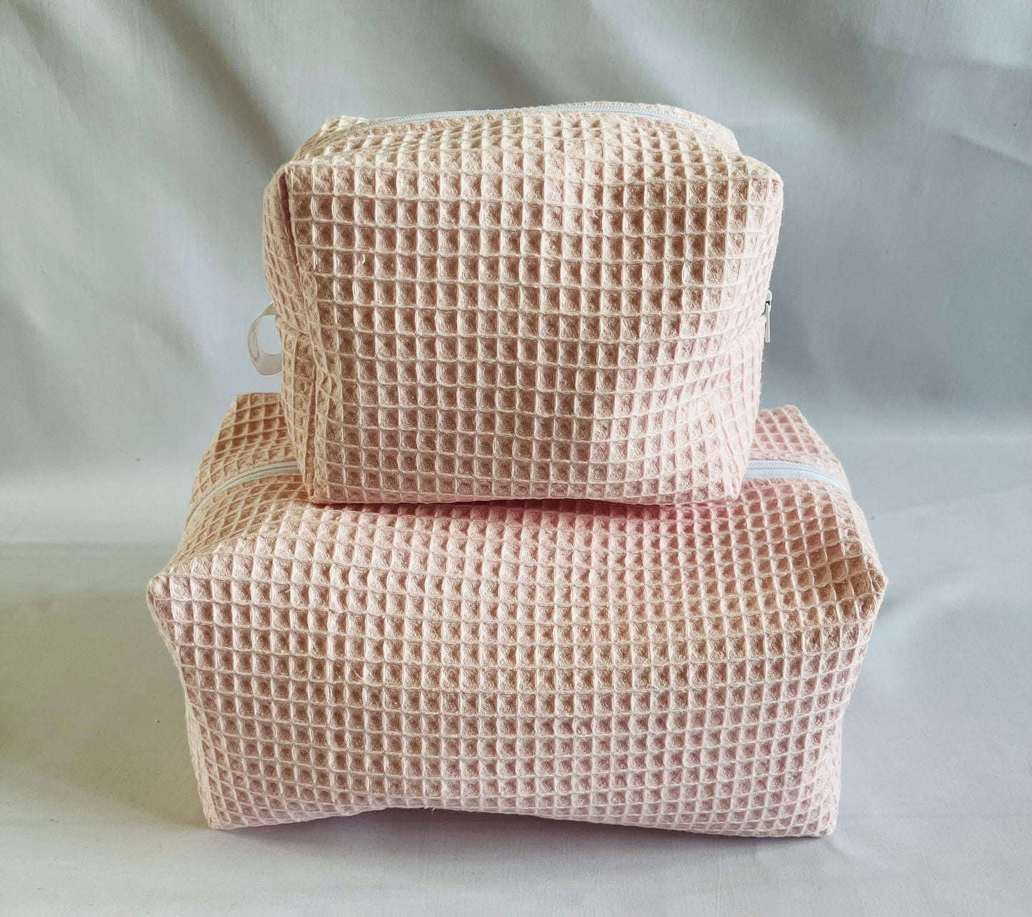 Pink Waffle Make Up and Wash Bag Set