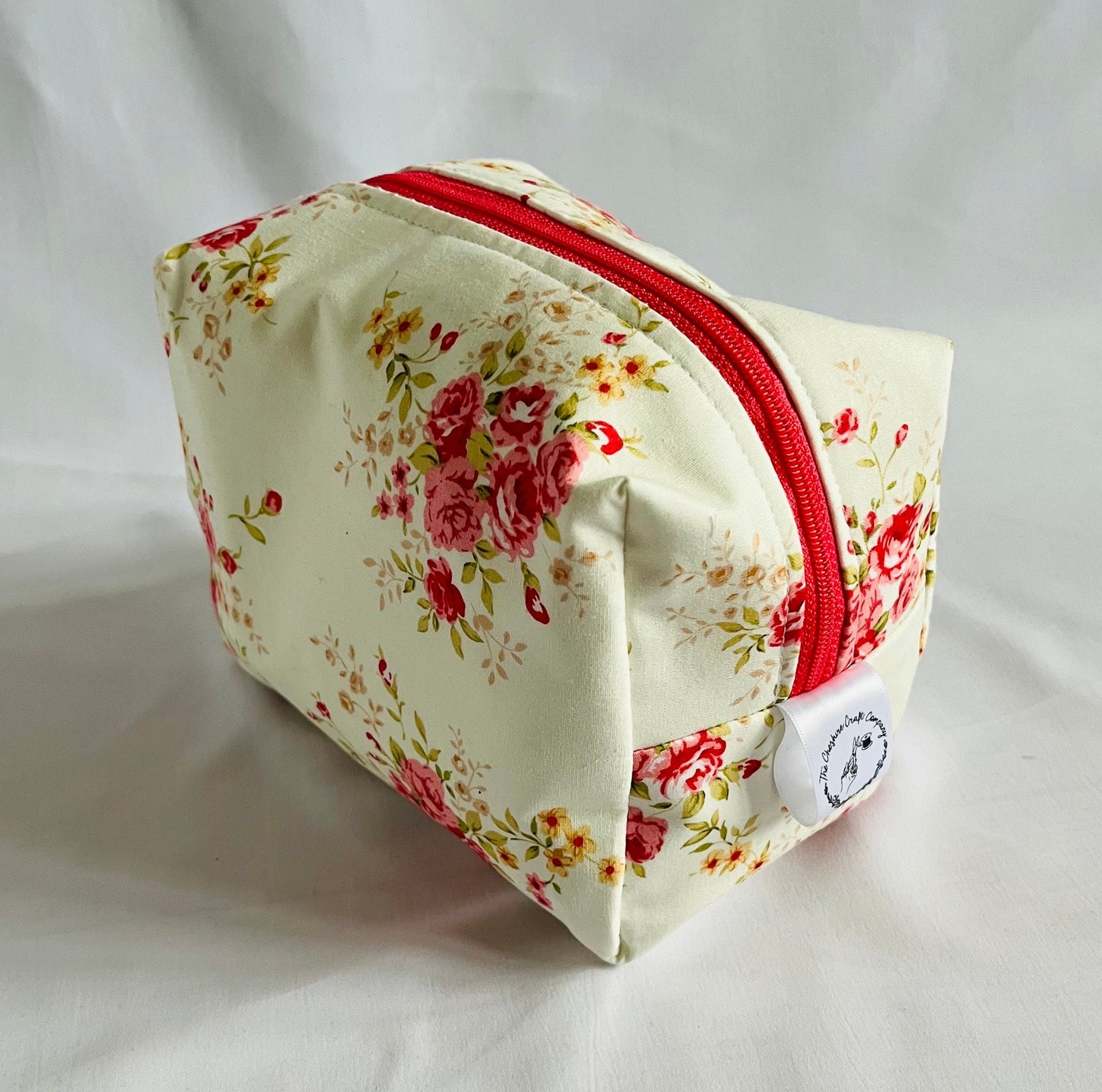 White And Pink Floral Make Up Bag