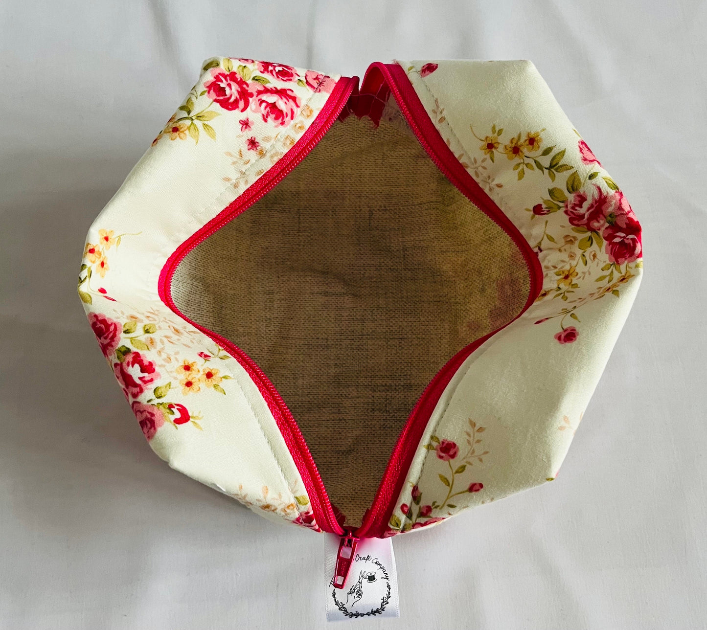 White And Pink Floral Make Up Bag