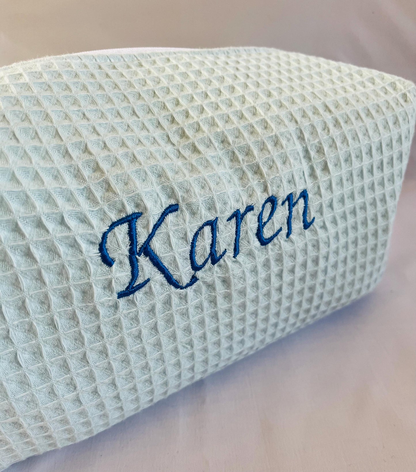 Personalised Wash Bag Blue Waffle