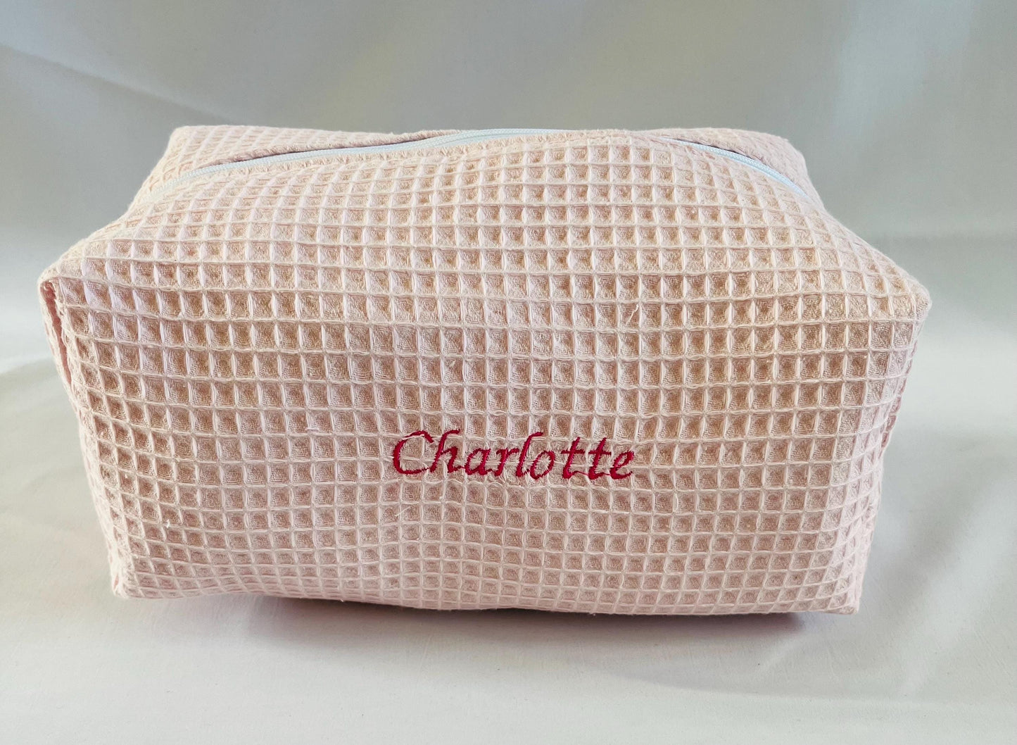 Personalised Wash Bag Pink Waffle