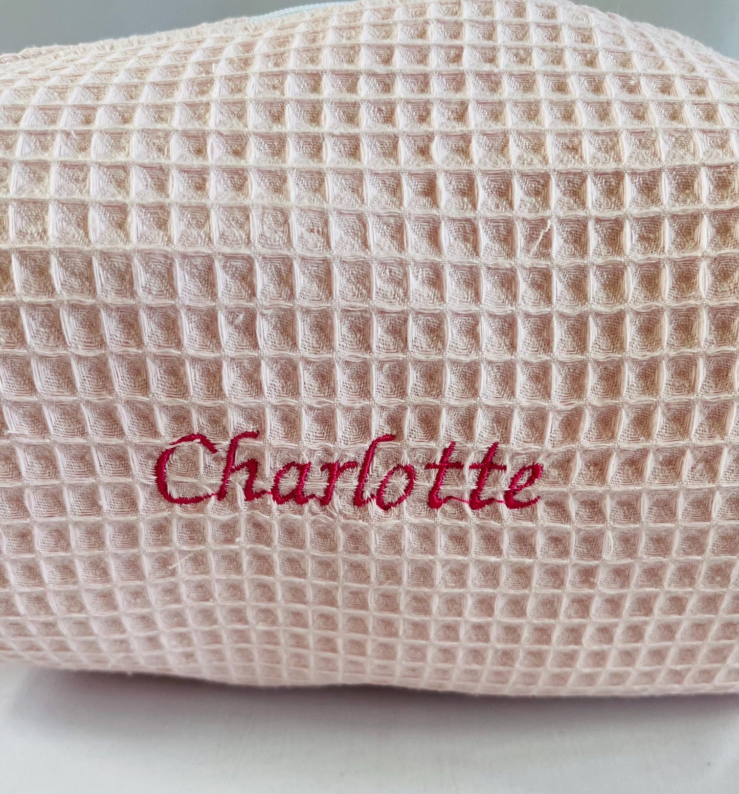 Personalised Wash Bag Pink Waffle