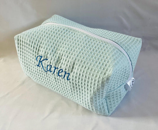 Personalised Wash Bag Blue Waffle