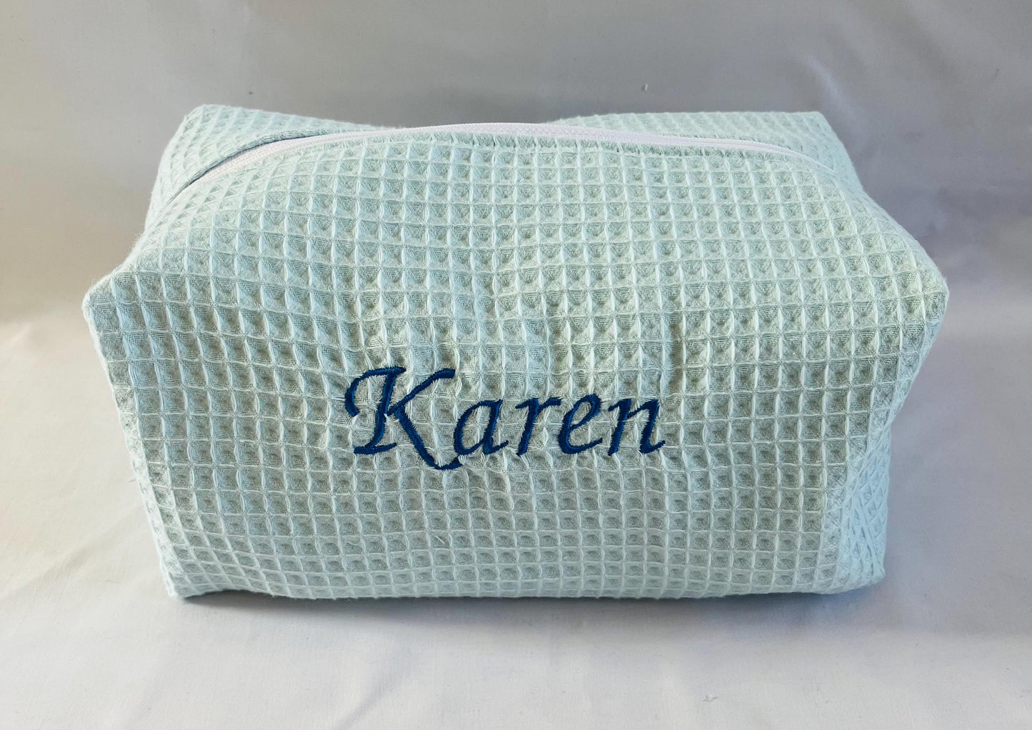 Personalised Wash Bag Blue Waffle