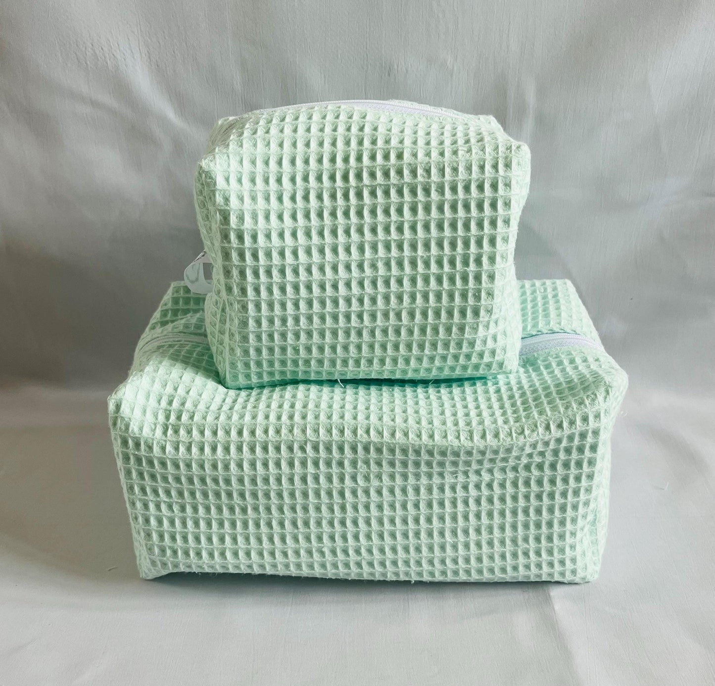 Mint Green Waffle Make Up and Wash Bag Set