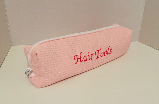 Pink Embroidered Waffle Hair Tool Bag